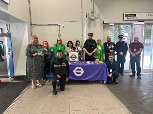 Cllr Jane Keane at Network Rail event with British Transport Police and the Samaritans to prevent suicides at stations.